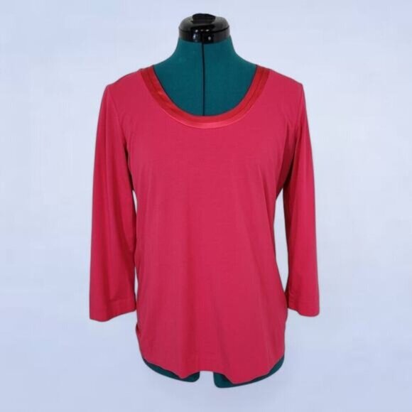 Boss Hugo Boss Pink 3/4 Sleeve Tee with Silk Collar -‎ Size Medium - Picture 1 of 10